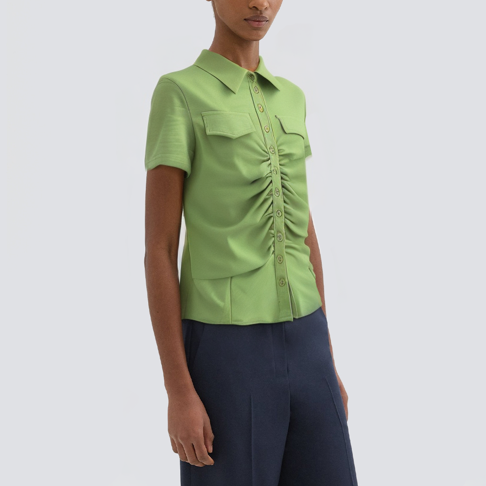 Ladies lapel button-down casual T-shirt