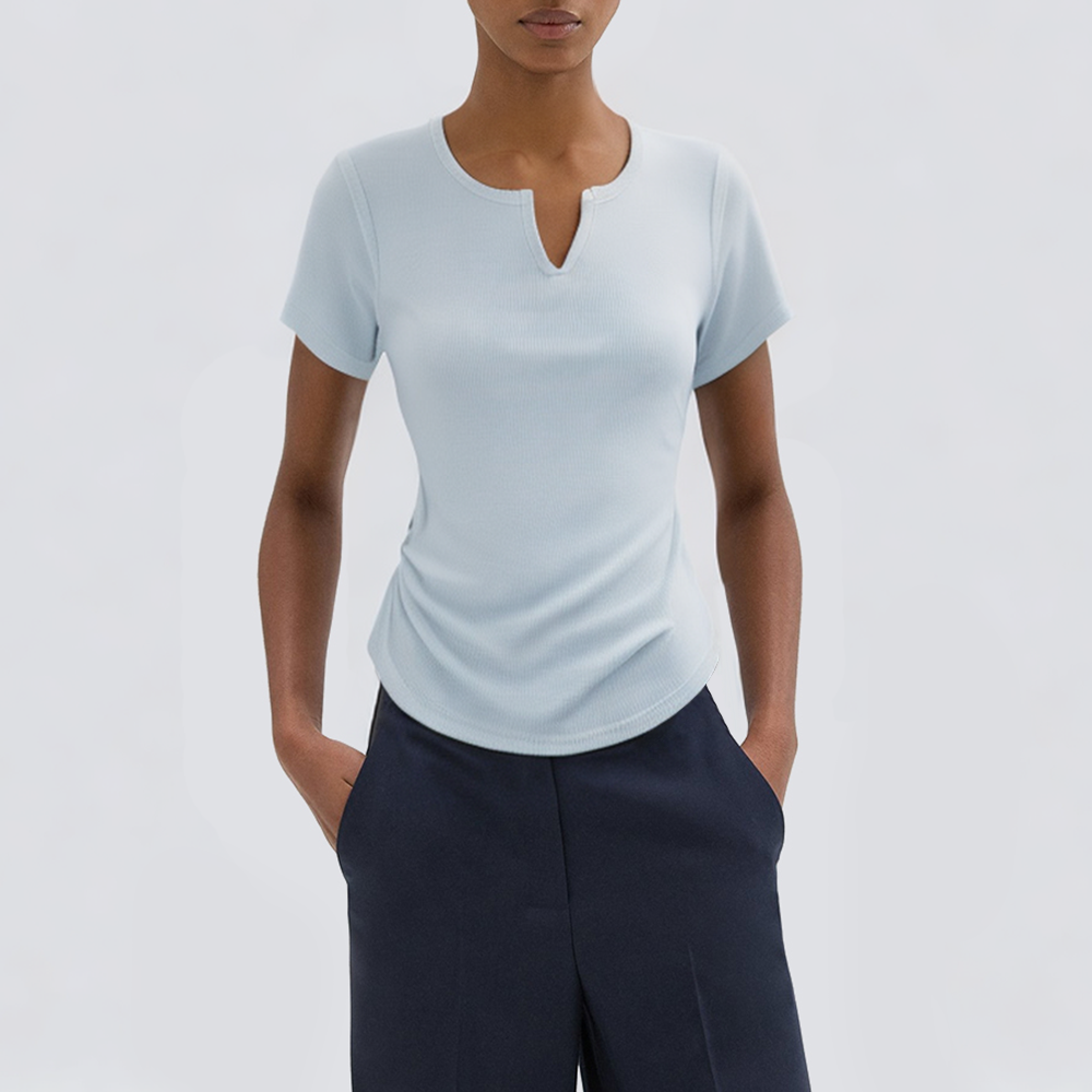 Round neck knitted casual women's T-shirt