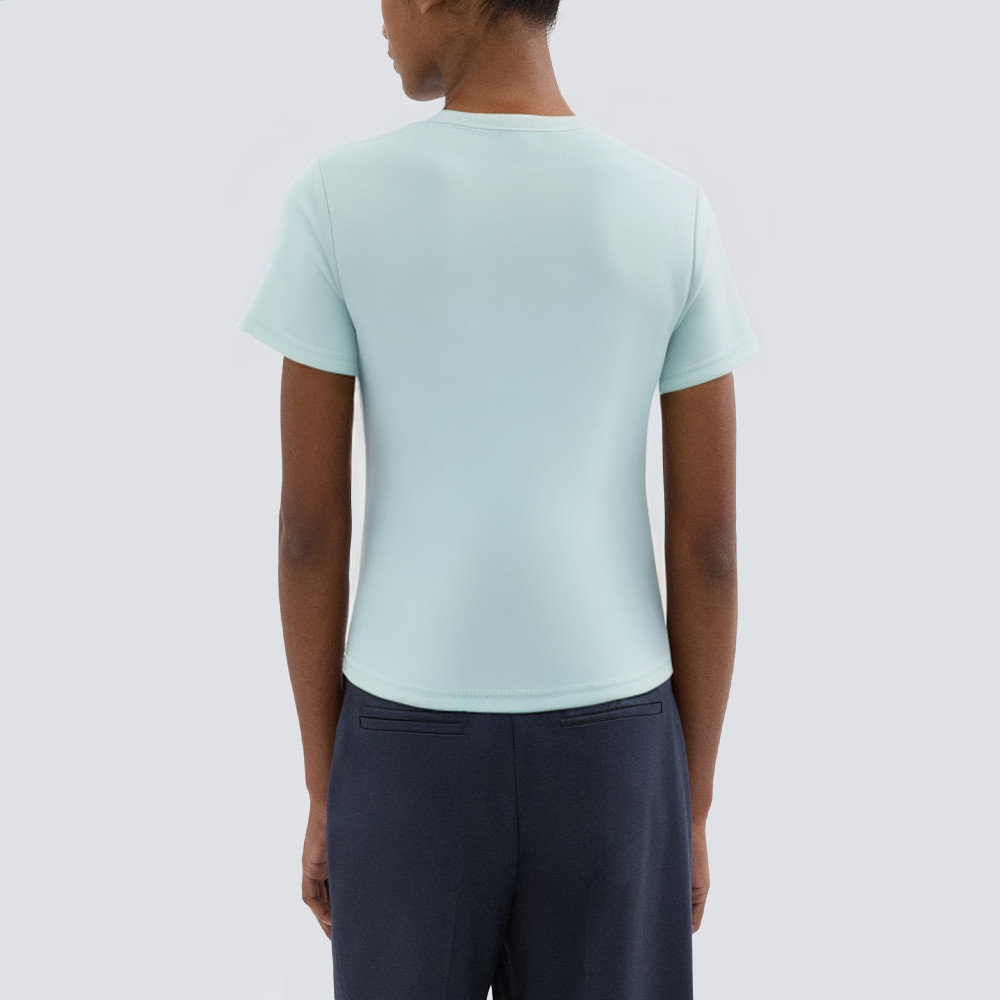 Square collar button down casual women's short T-shirt