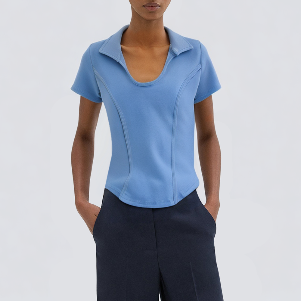 Solid color v-neck casual slim fit women's T-shirt