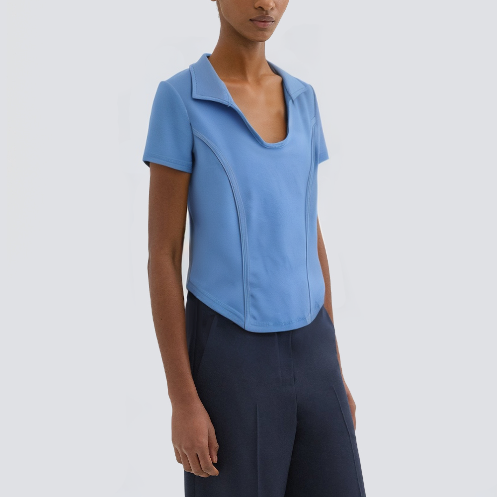 Solid color v-neck casual slim fit women's T-shirt