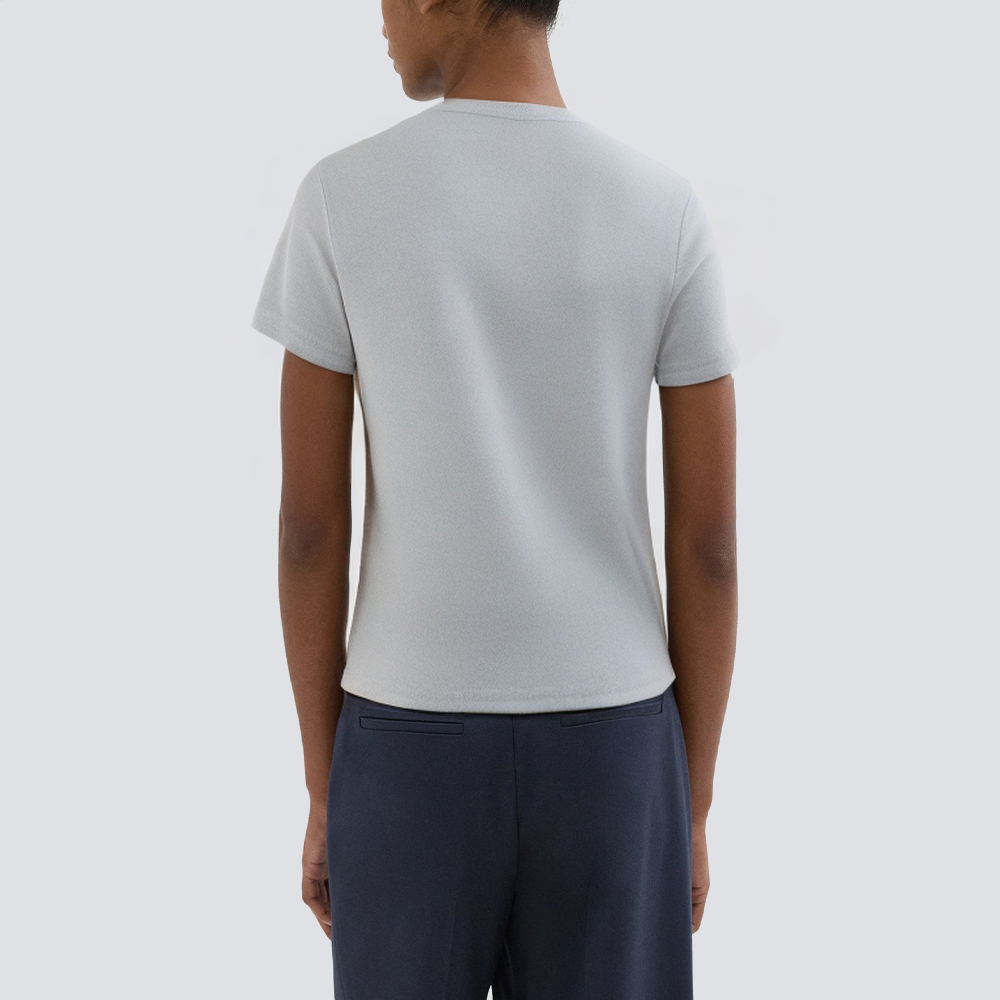 Grey knitted round neck short-sleeved women's T-shirt