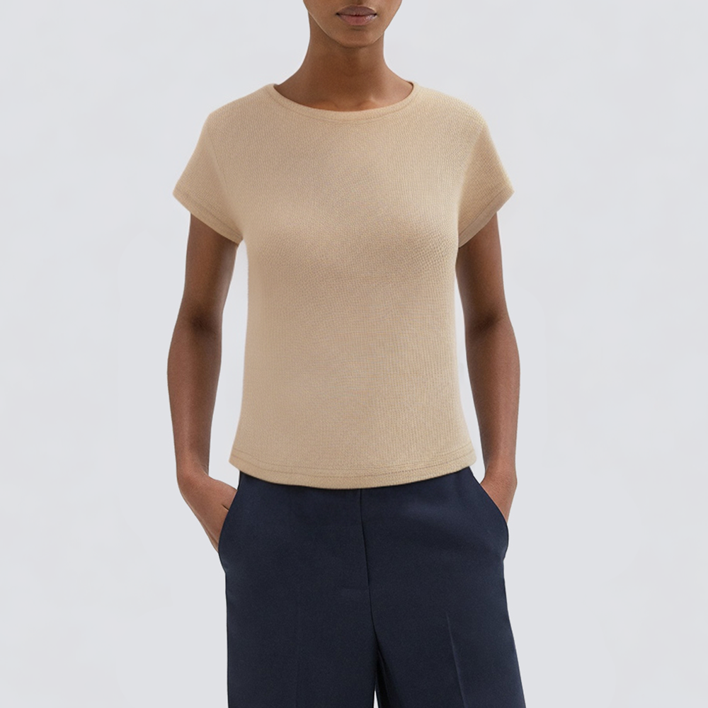 Fashion khaki round neck women's T-shirt