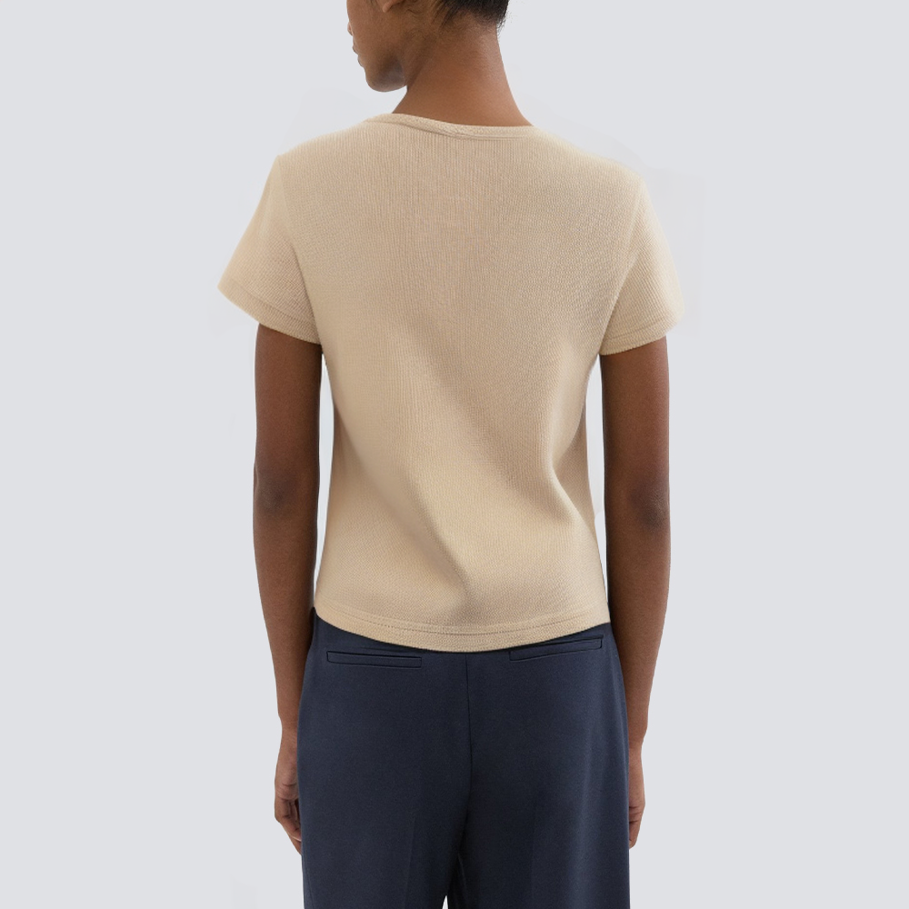 Fashion khaki round neck women's T-shirt