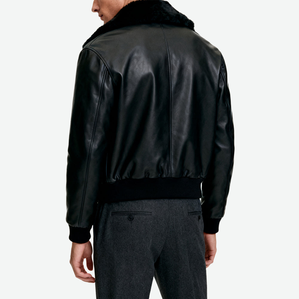 Fur-Collar Decor Bomber Jacket Men's Retro Edgy Outerwear