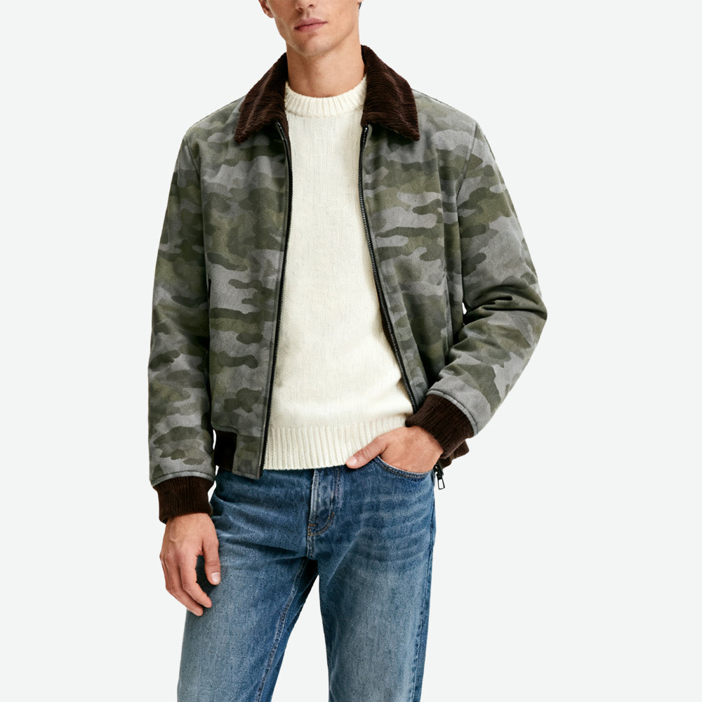 Fur-Collar Decor Camo Men's Edgy Retro Outerwear