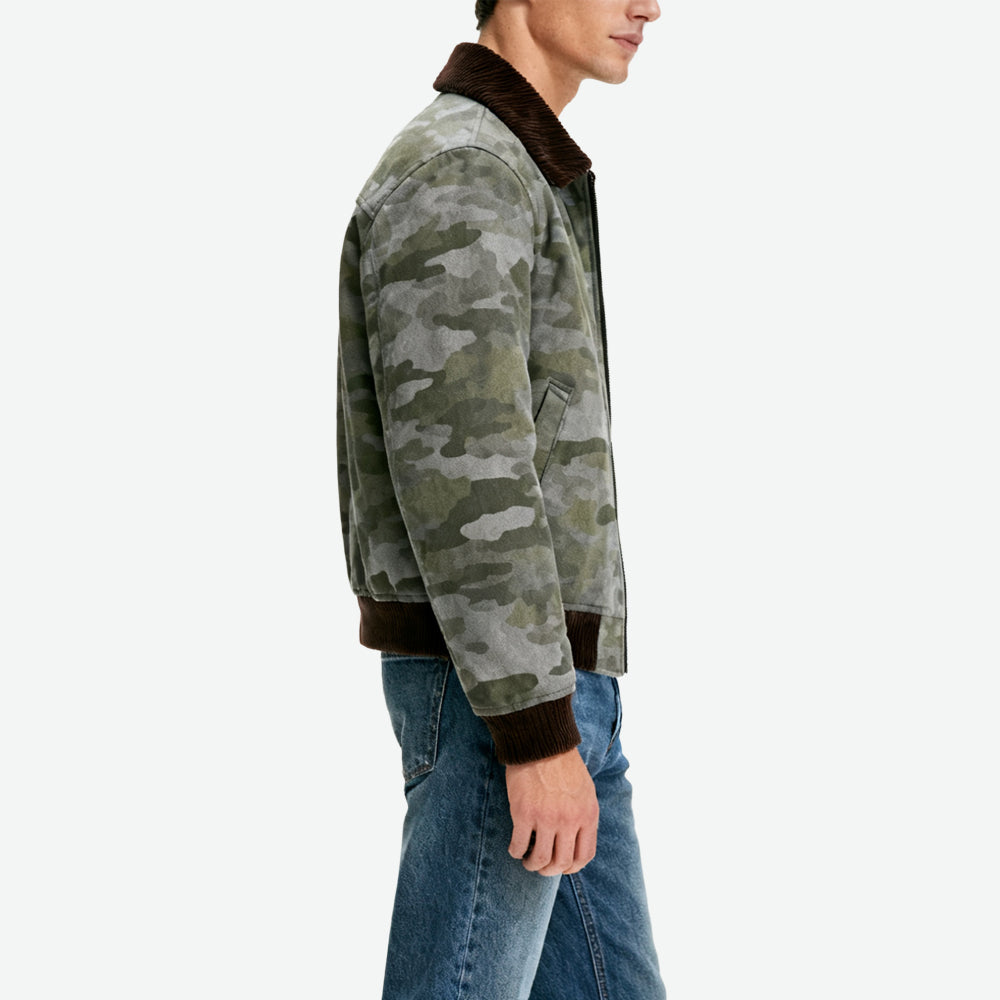Fur-Collar Decor Camo Men's Edgy Retro Outerwear