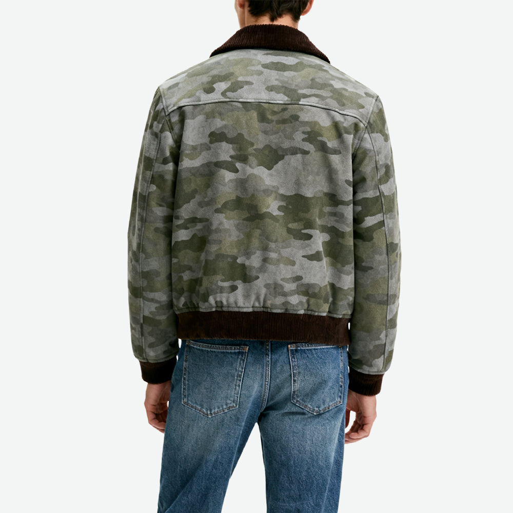 Fur-Collar Decor Camo Men's Edgy Retro Outerwear
