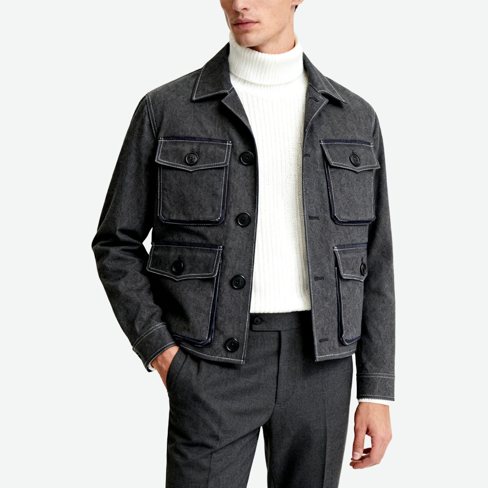 Topstitch Decor Multi-Pocket Utility-Style Men's Fashionable Outerwear