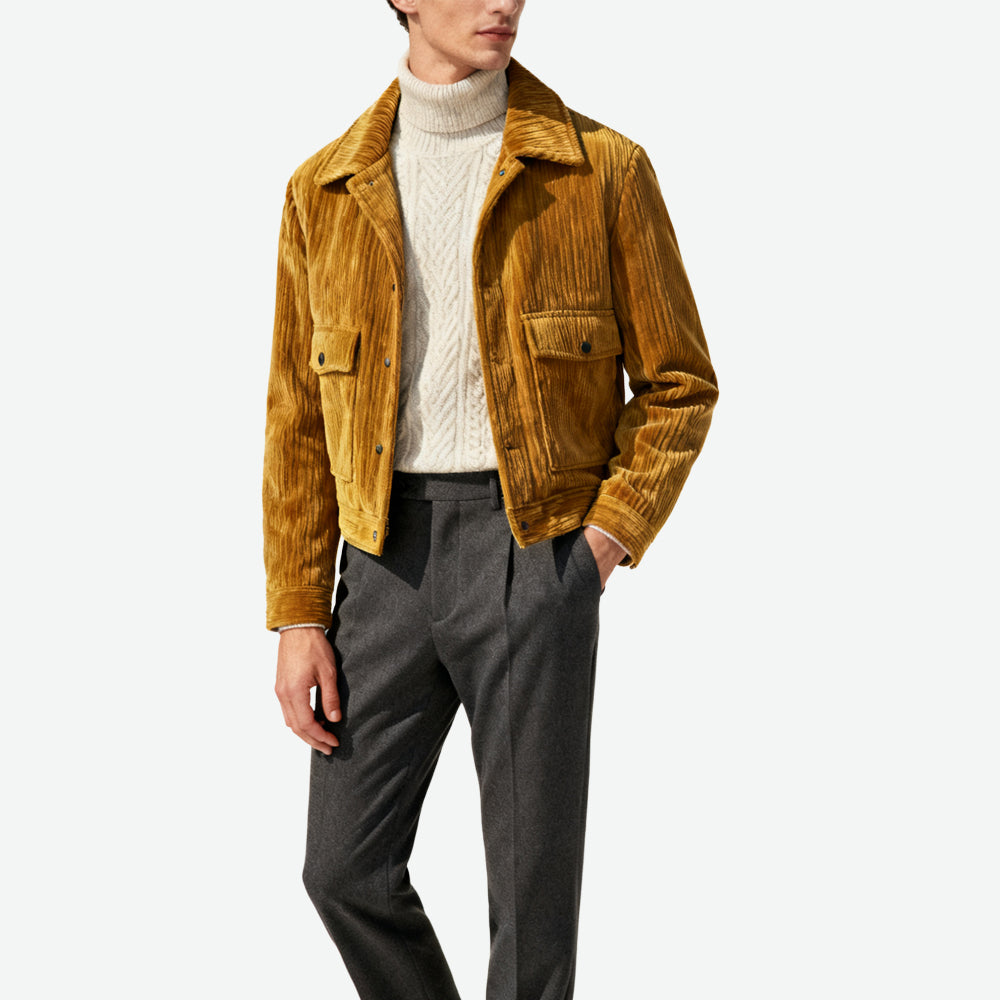 Lapel Jacket Multi-Pocket Men's Retro Fashionable Outerwear