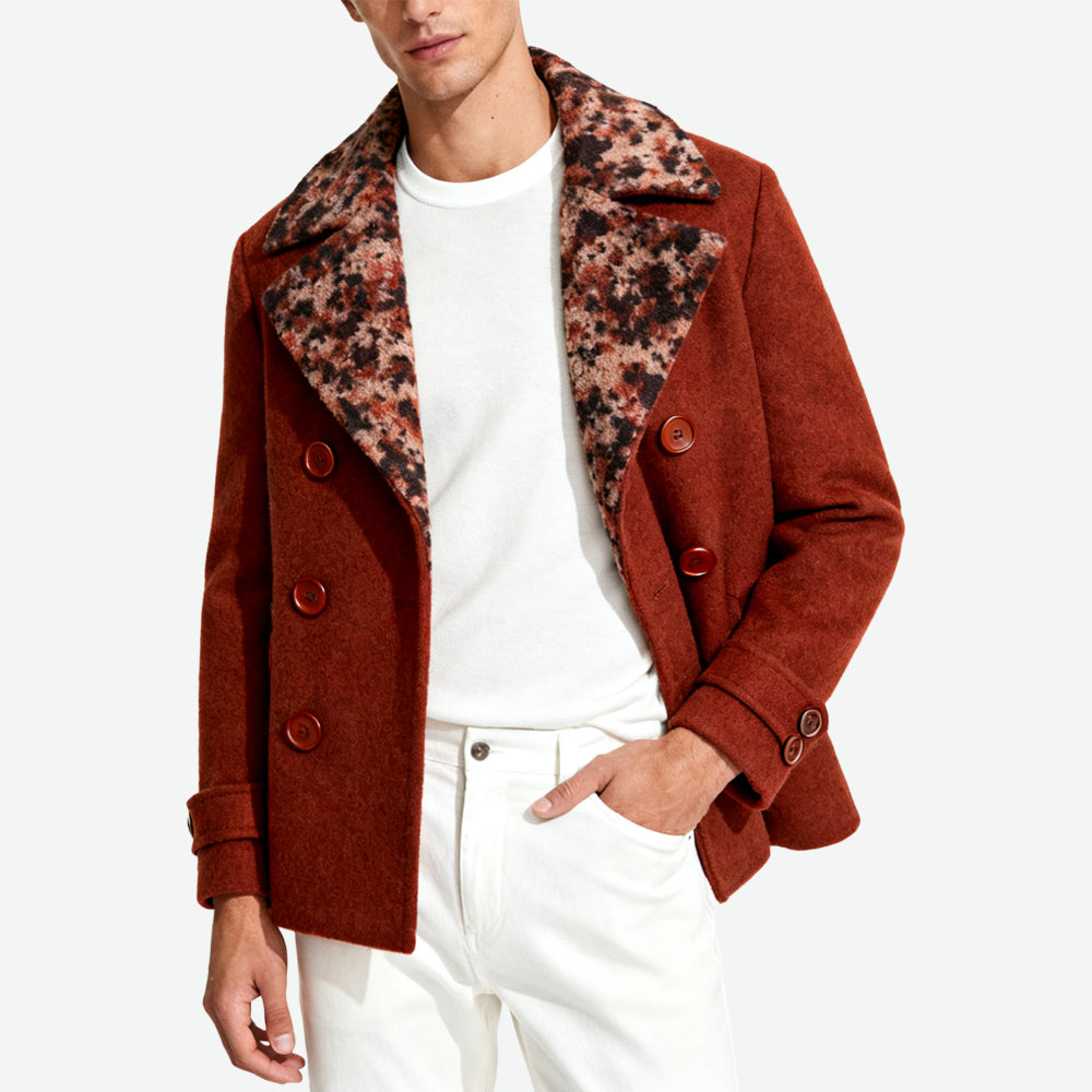Leopard-Collar Double-Breasted Men's Retro High-End Outerwear