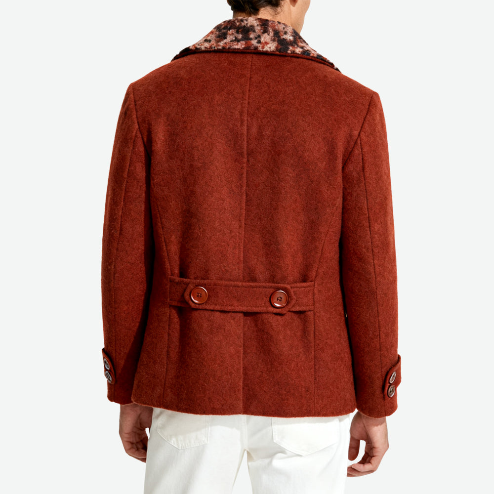 Leopard-Collar Double-Breasted Men's Retro High-End Outerwear