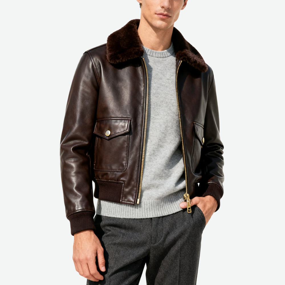 Fur-Collar Exclusive Bomber Jacket Men's Edgy Retro Outerwear