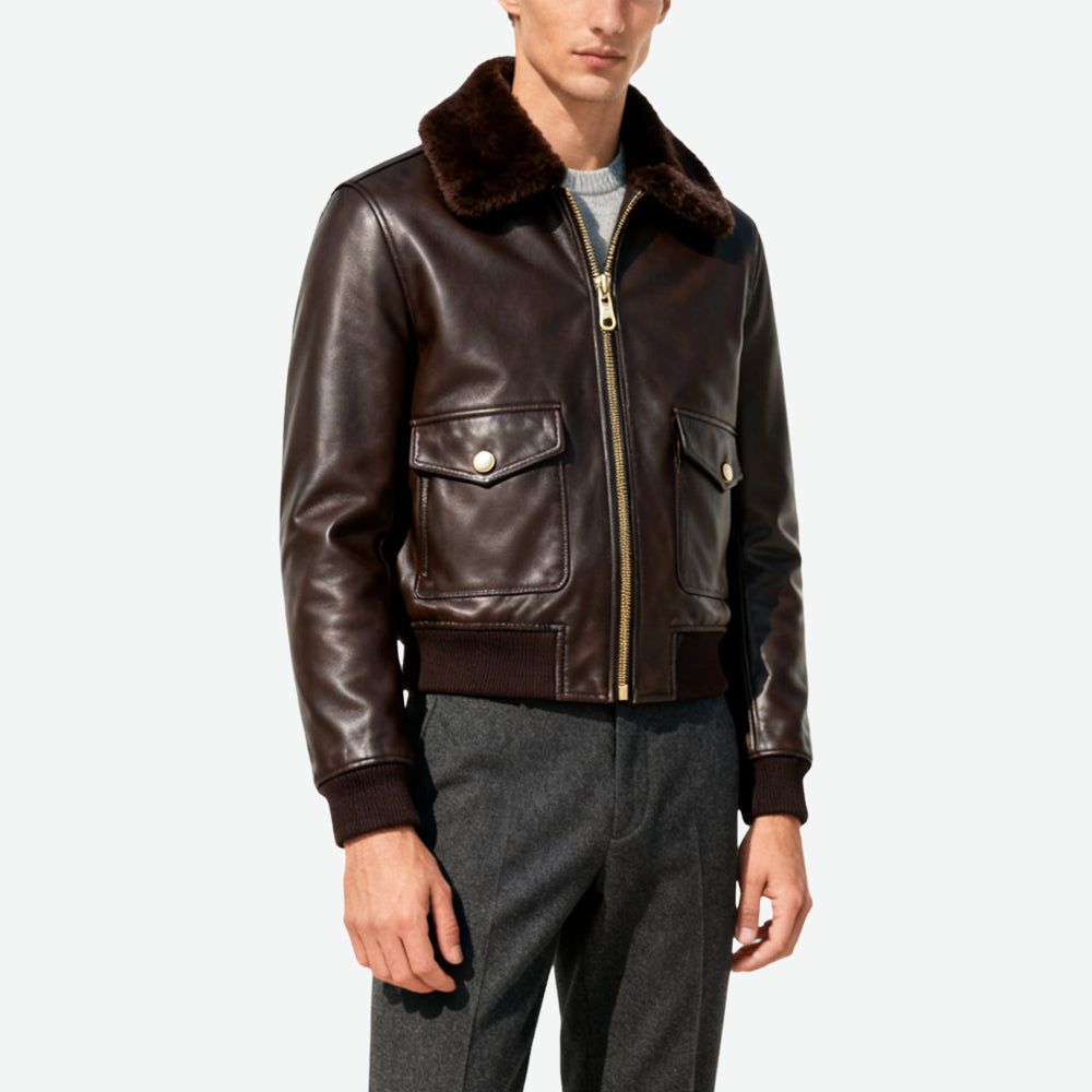 Fur-Collar Exclusive Bomber Jacket Men's Edgy Retro Outerwear