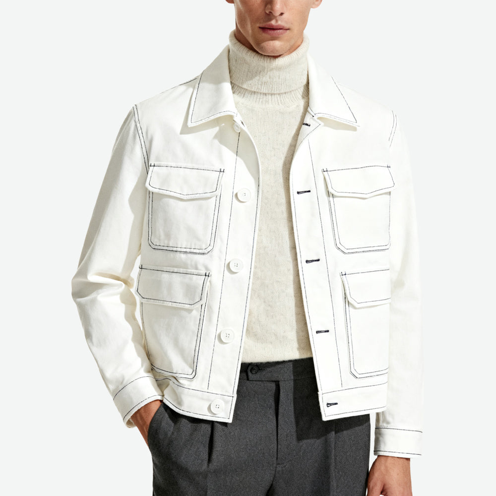 Topstitch Decor Multi-Pocket Utility-Style Men's Minimalist Outerwear