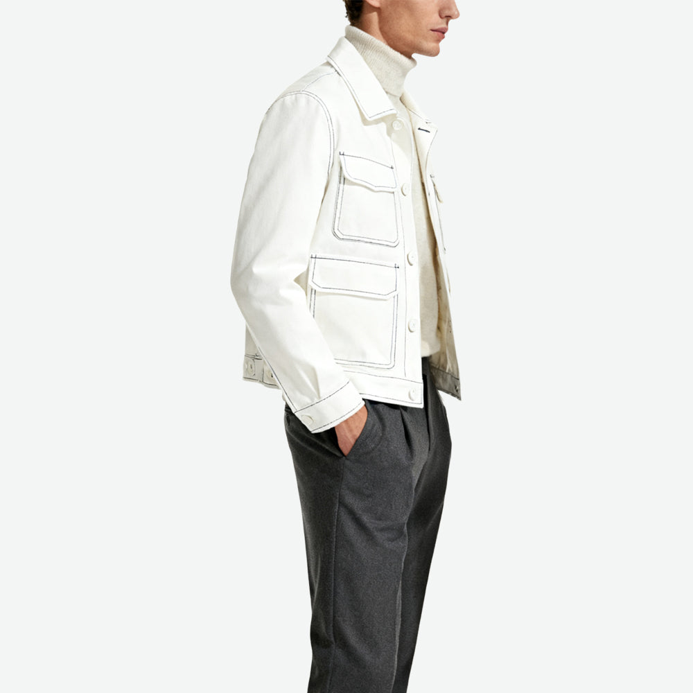 Topstitch Decor Multi-Pocket Utility-Style Men's Minimalist Outerwear
