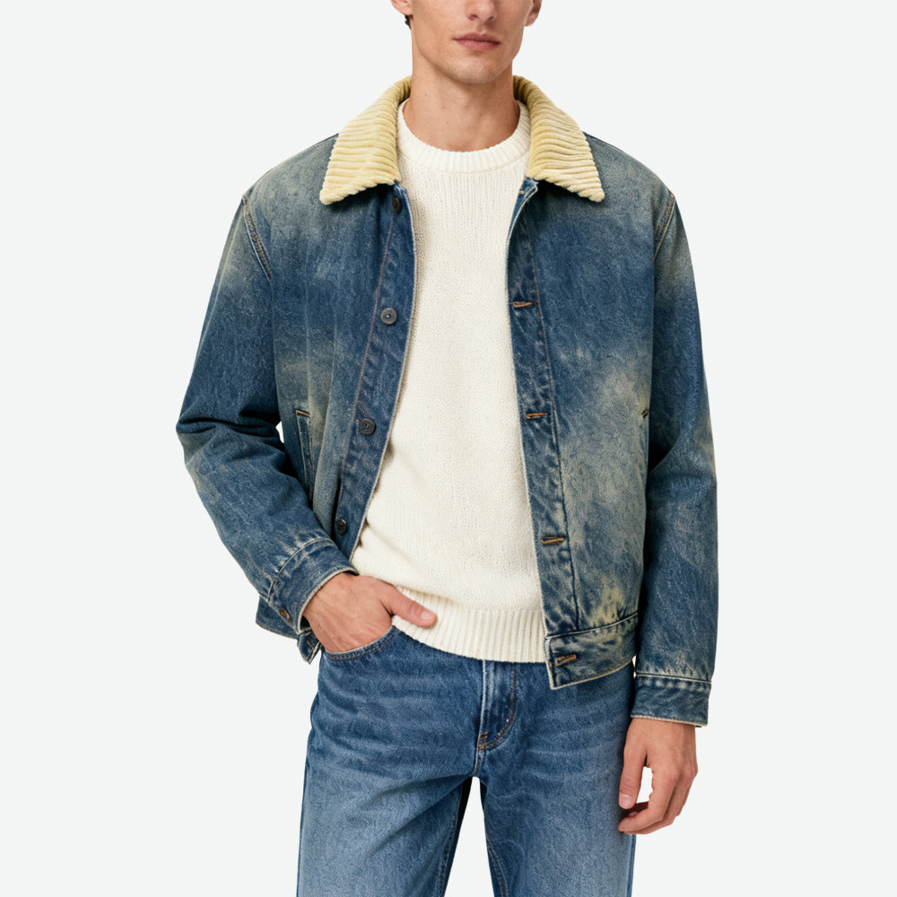 Distressed Men's Retro Edgy Lapel Outerwear