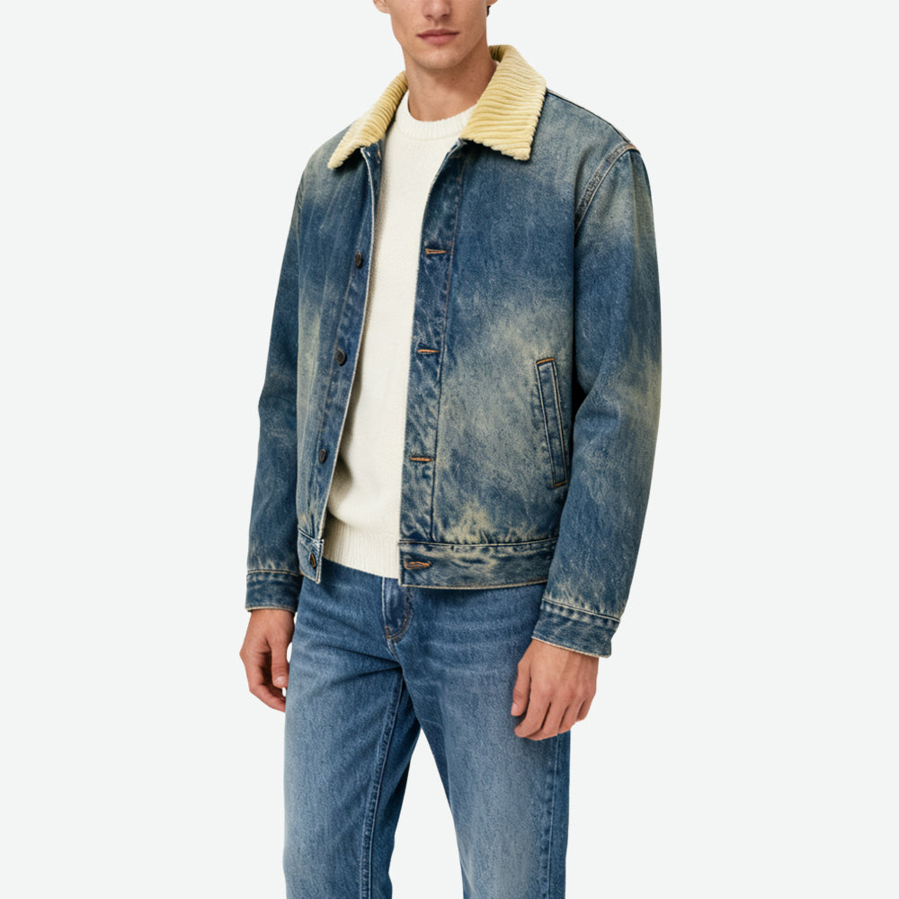 Distressed Men's Retro Edgy Lapel Outerwear