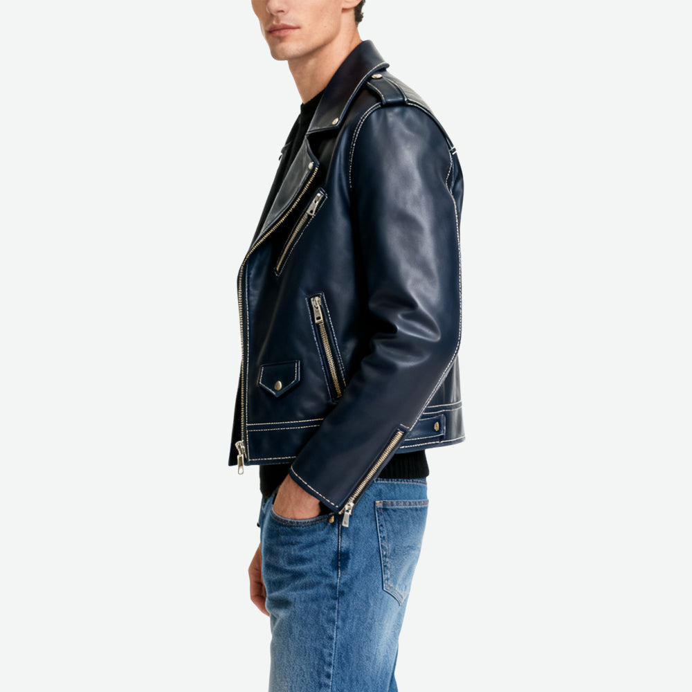 Topstitch Decor Biker-Style Men's Trendy Streetwear Outerwear