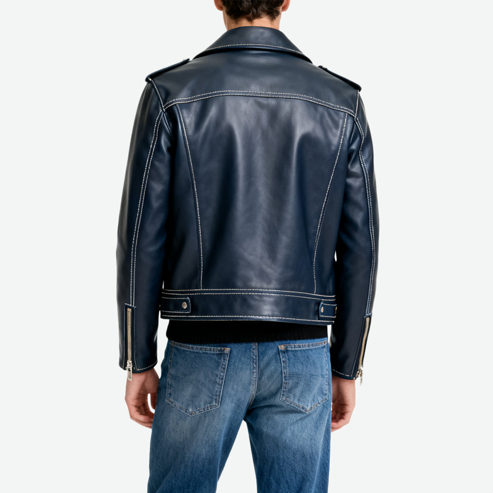 Topstitch Decor Biker-Style Men's Trendy Streetwear Outerwear