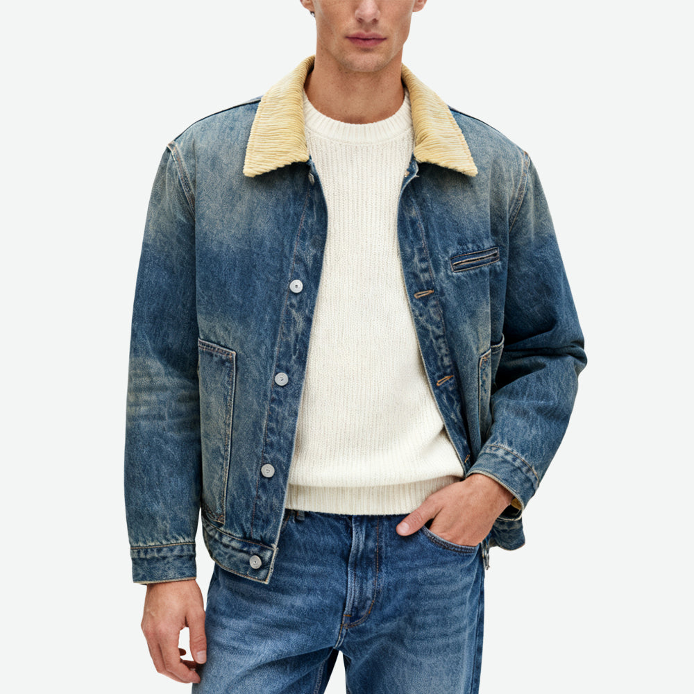 Distressed Lapel Jacket Men's Retro Stylish Outerwear