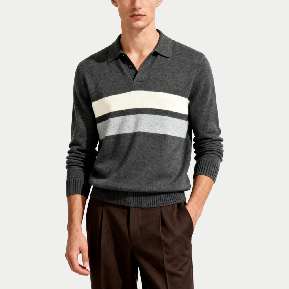 Striped Casual Men's Polo Collar Sweater