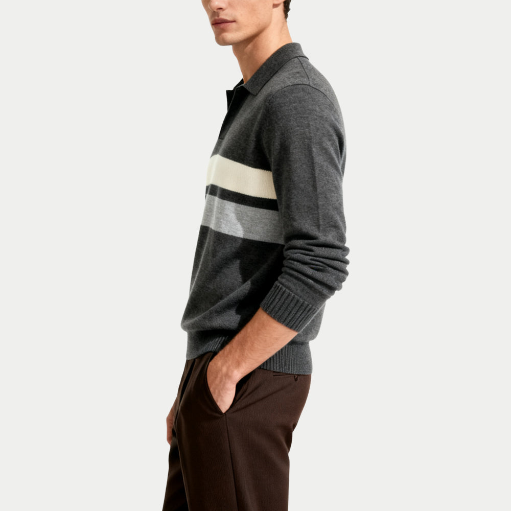 Striped Casual Men's Polo Collar Sweater