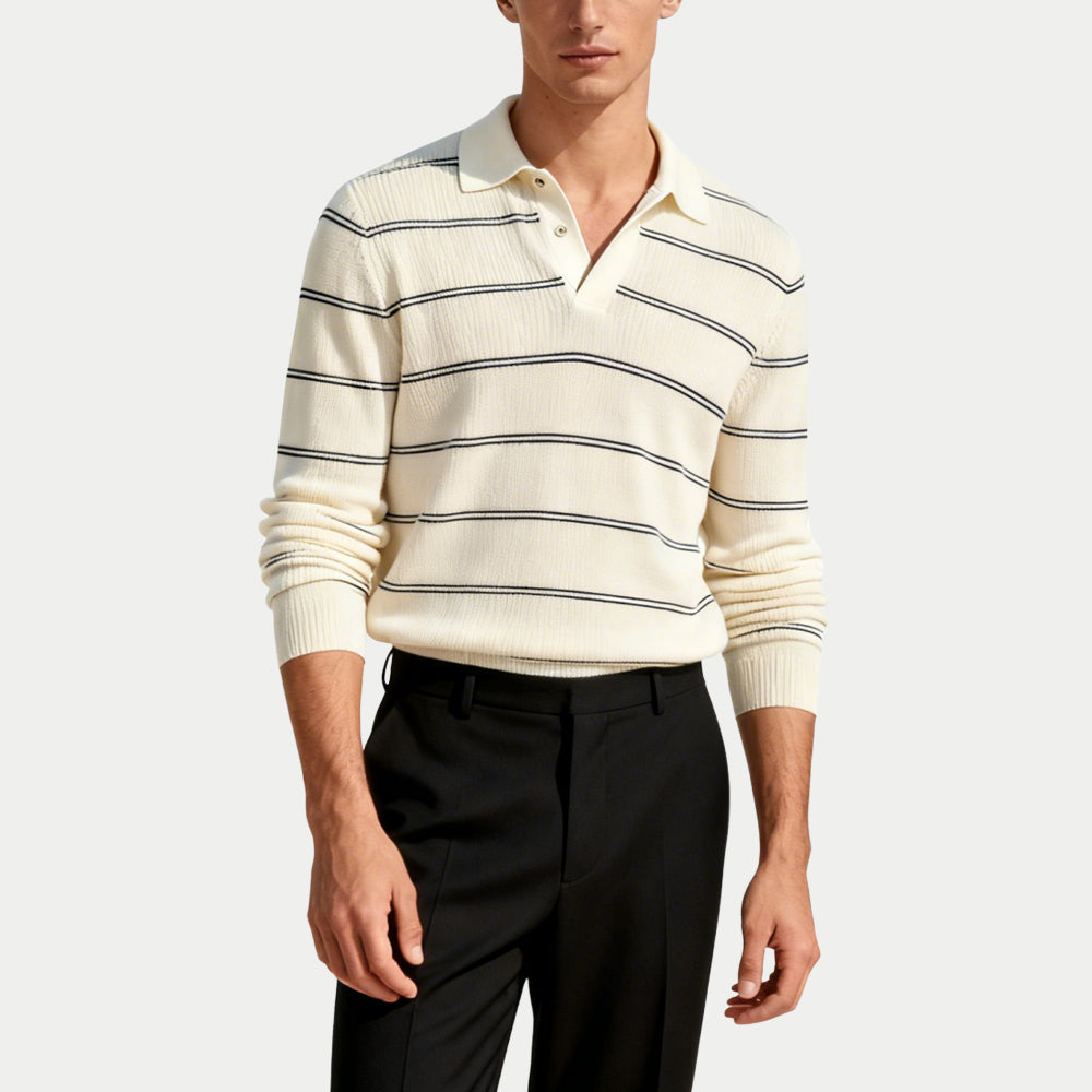 Pinstripe Men's Polo Collar Sweater