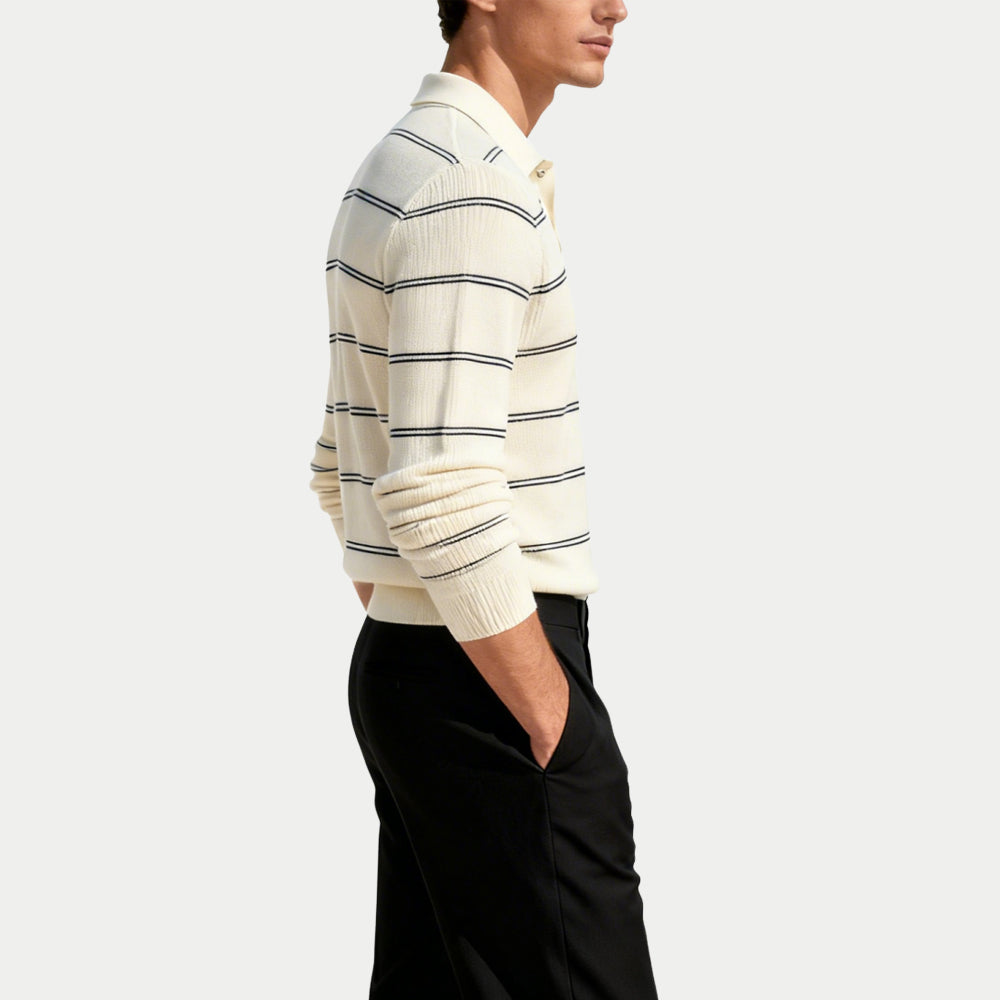 Pinstripe Men's Polo Collar Sweater