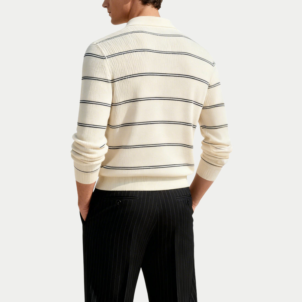 Pinstripe Men's Polo Collar Sweater