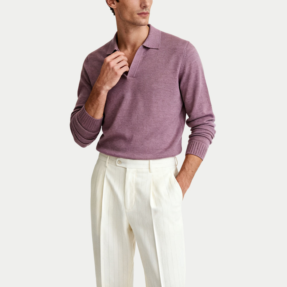 Elegant Solid Simple Men's Polo Collar Sweater