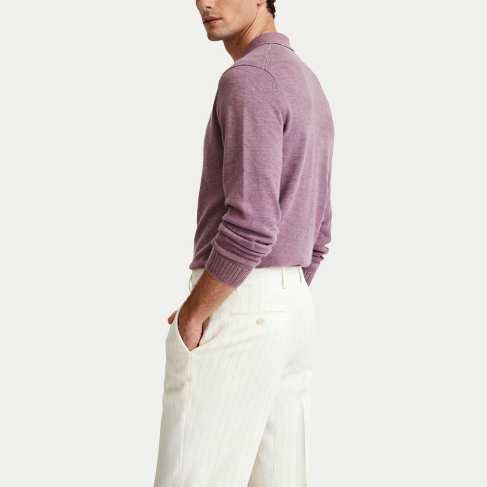 Elegant Solid Simple Men's Polo Collar Sweater