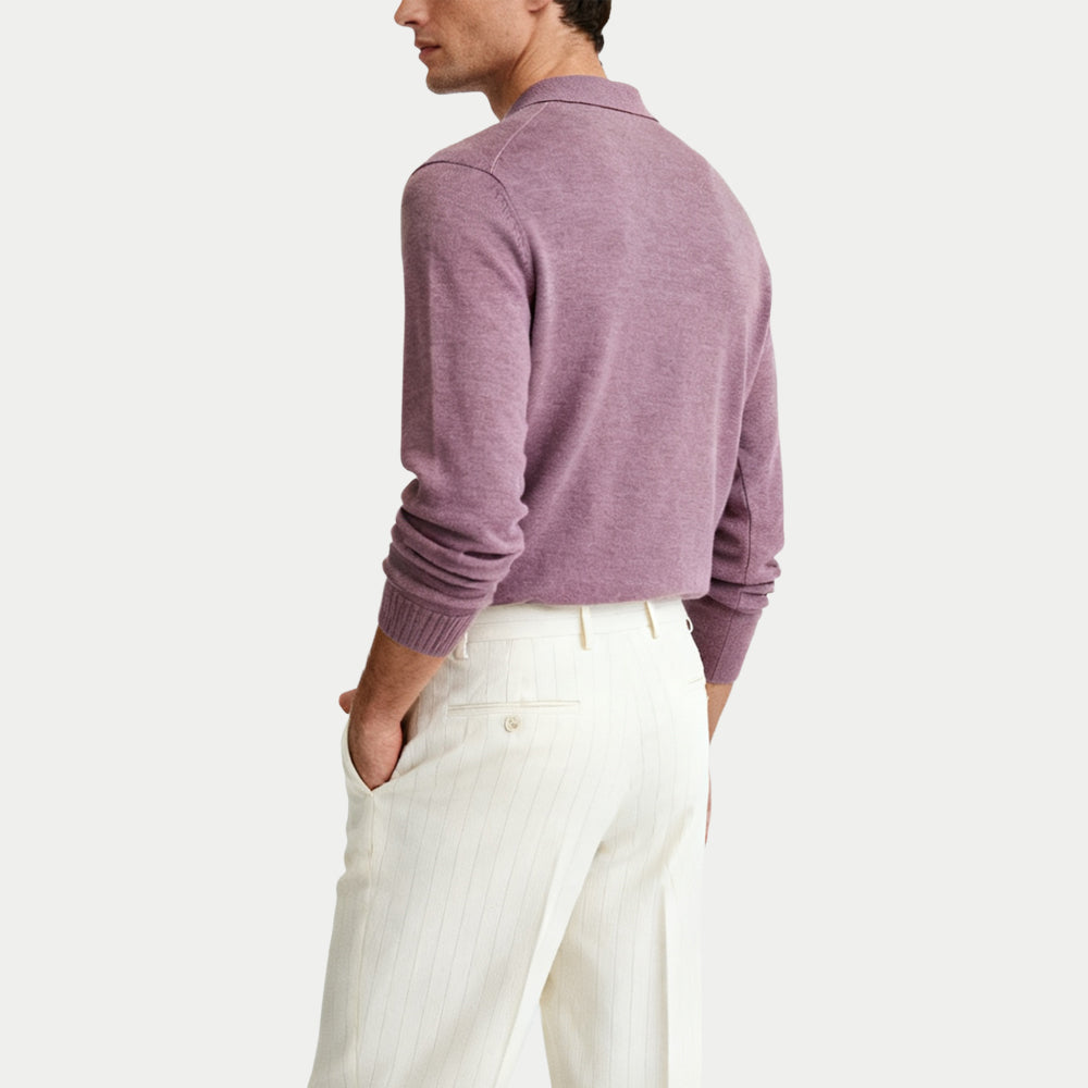 Elegant Solid Simple Men's Polo Collar Sweater