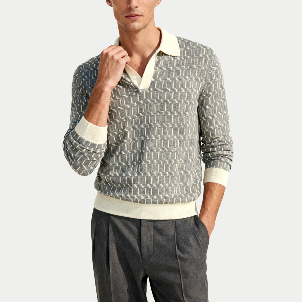 Jacquard Retro Men's Polo Collar Sweater
