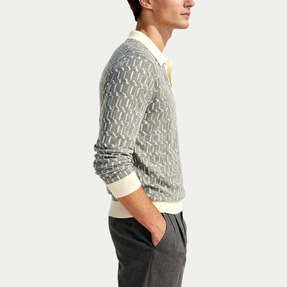 Jacquard Retro Men's Polo Collar Sweater