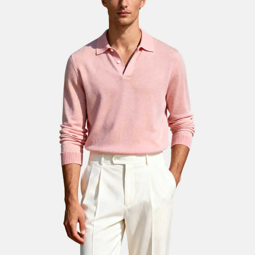 Fresh And Stylish Solid Men's Polo Collar Sweater