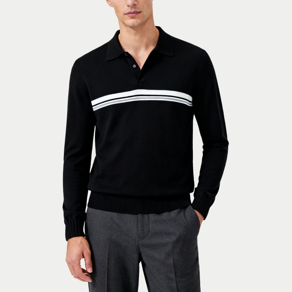 Fashionable Striped Men's Polo Collar Sweater