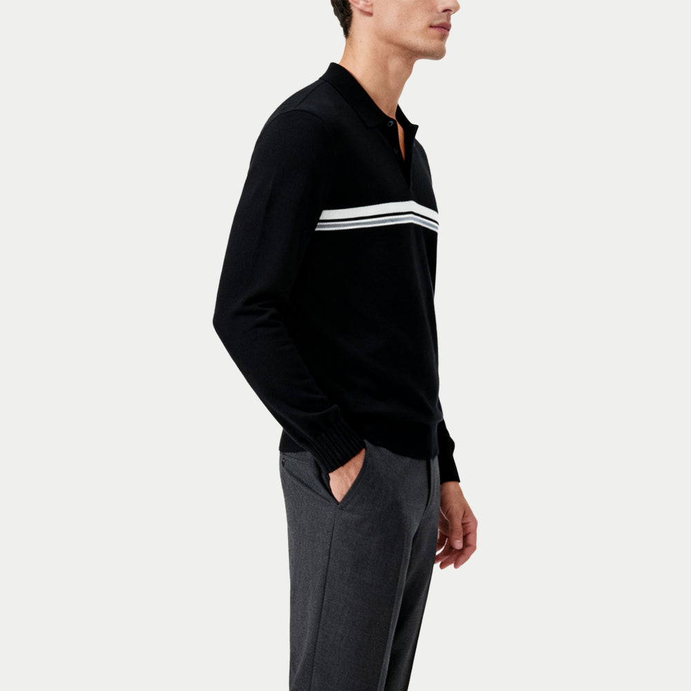 Fashionable Striped Men's Polo Collar Sweater
