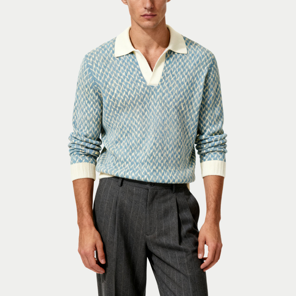 Retro Gentleman Jacquard Men's Polo Collar Sweater