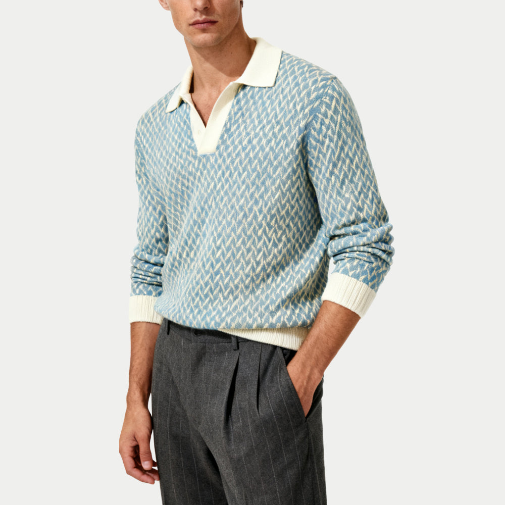 Retro Gentleman Jacquard Men's Polo Collar Sweater