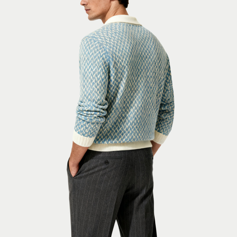 Retro Gentleman Jacquard Men's Polo Collar Sweater