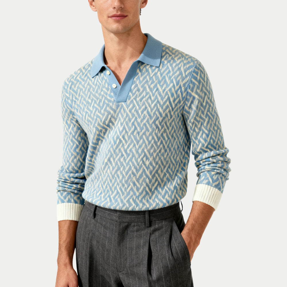 Fashionable Jacquard Design Men's Polo Collar Sweater