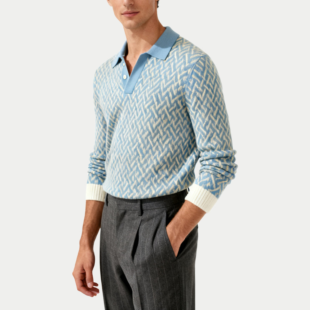 Fashionable Jacquard Design Men's Polo Collar Sweater