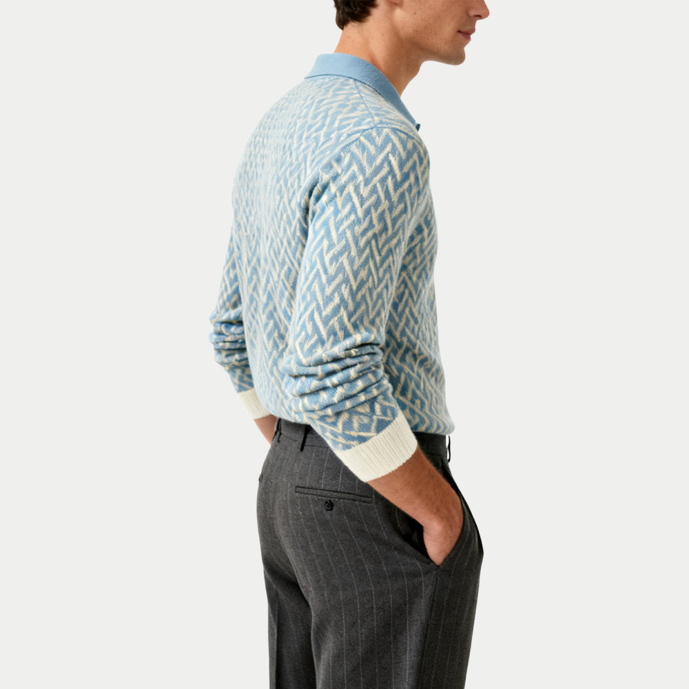 Fashionable Jacquard Design Men's Polo Collar Sweater