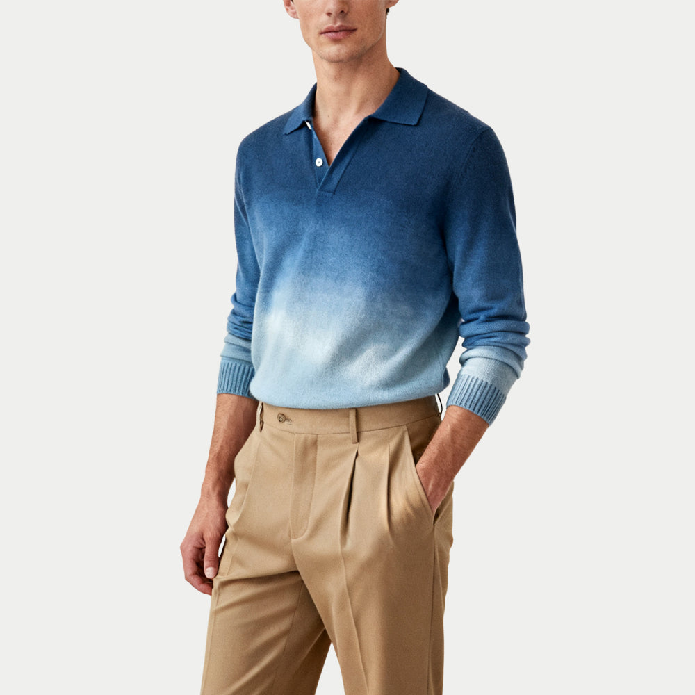 Fashionable Gradient Men's Polo Collar Sweaters