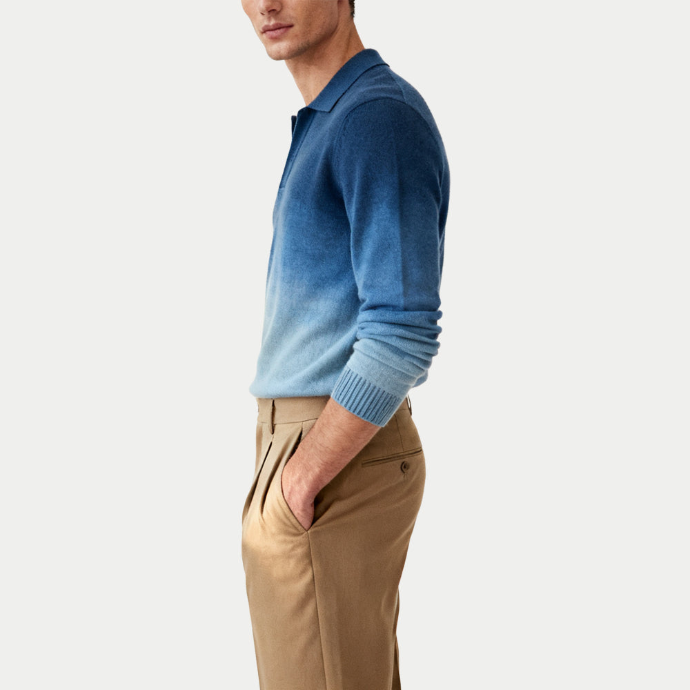 Fashionable Gradient Men's Polo Collar Sweaters