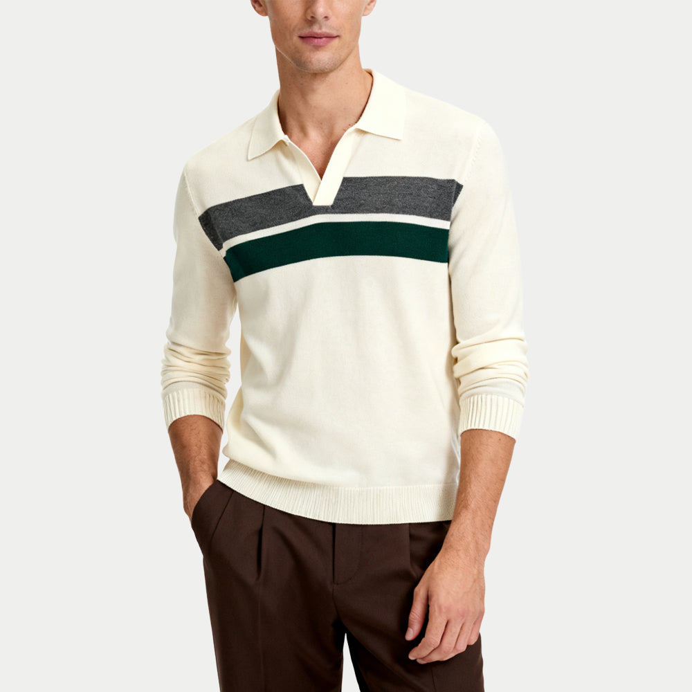 Striped Patchwork Men's Polo Collar Sweater