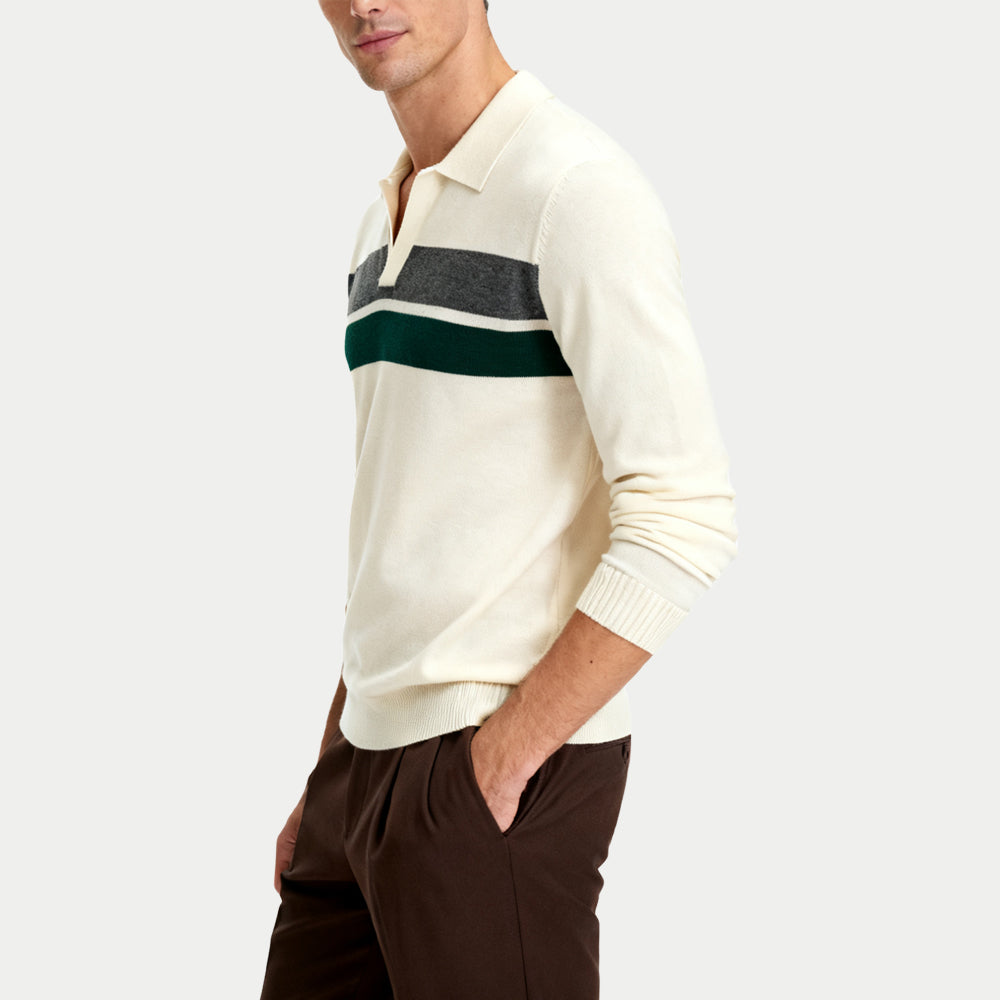 Striped Patchwork Men's Polo Collar Sweater