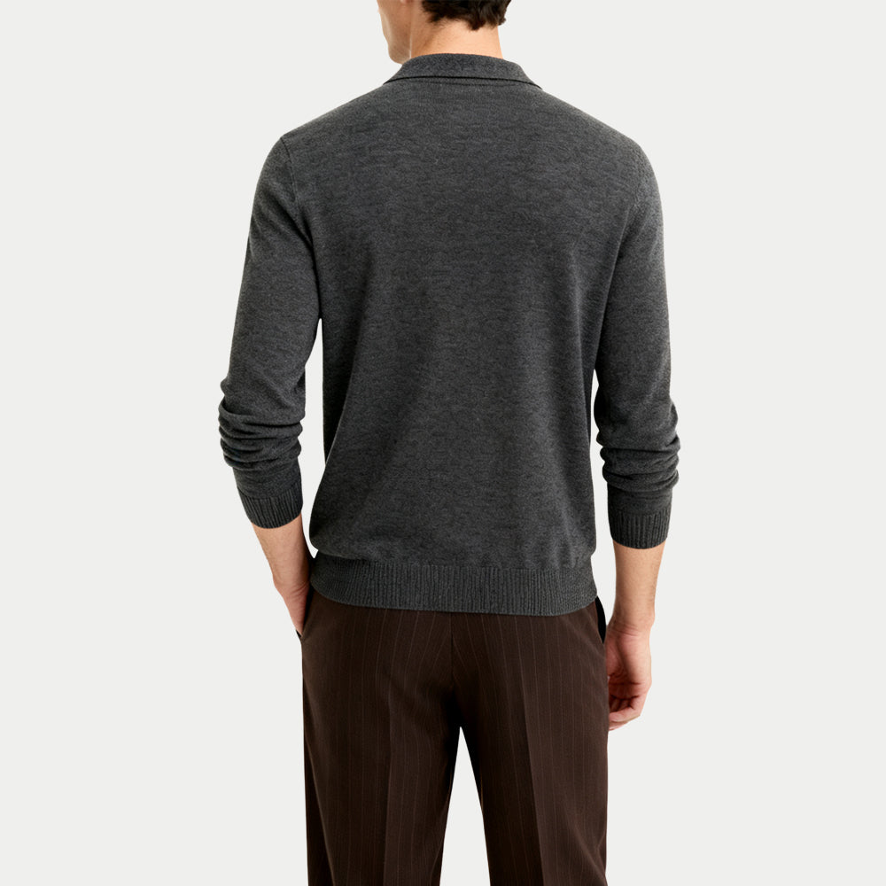 Striped Decorative Men's Polo Collar Sweater