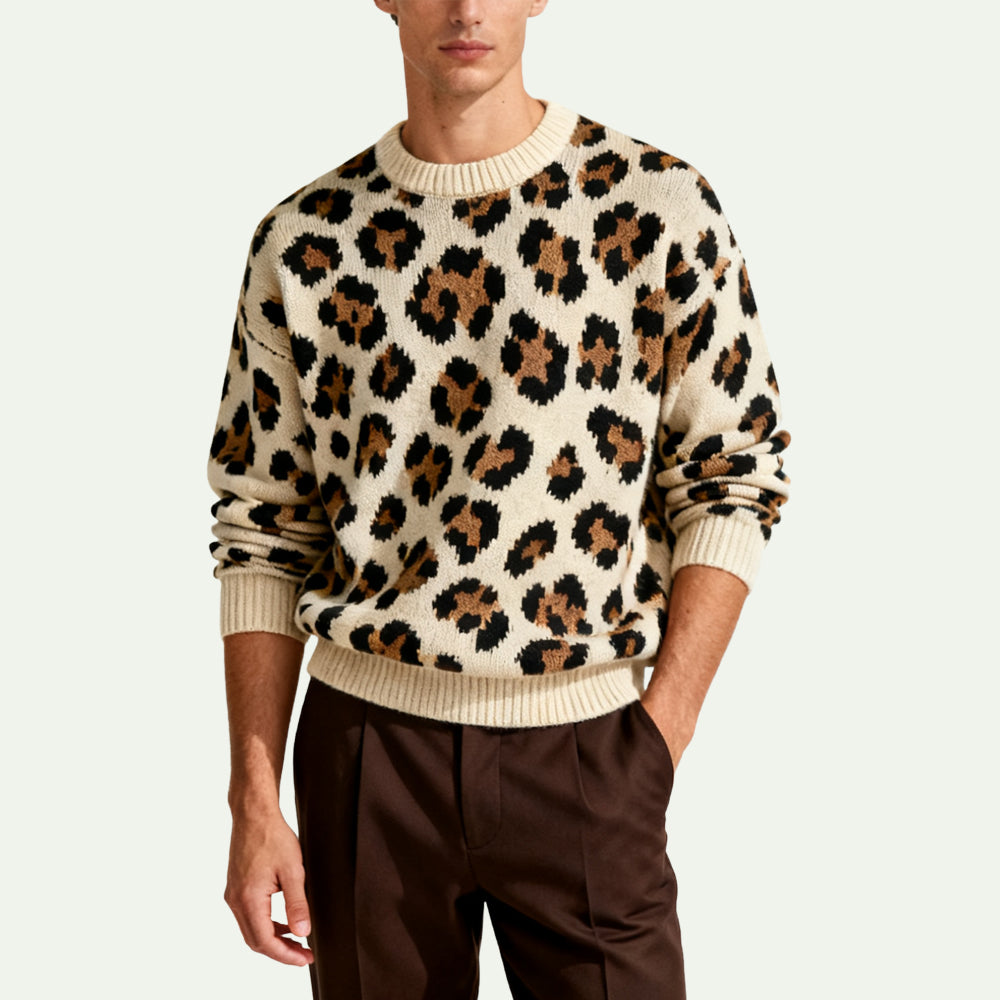 Leopard Print Casual Men's Pullover Sweater